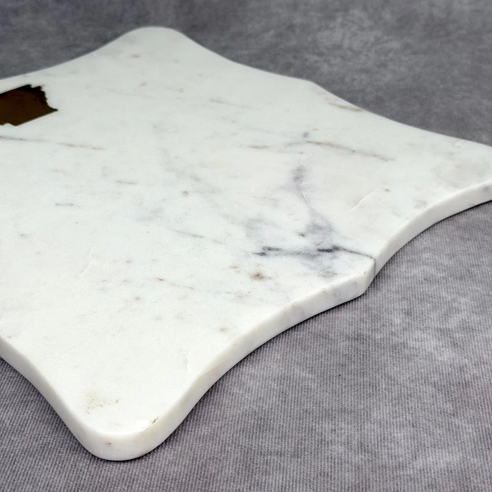 The Royal Standard White Marble Arkansas Brass Inlay Scalloped Cheese Board